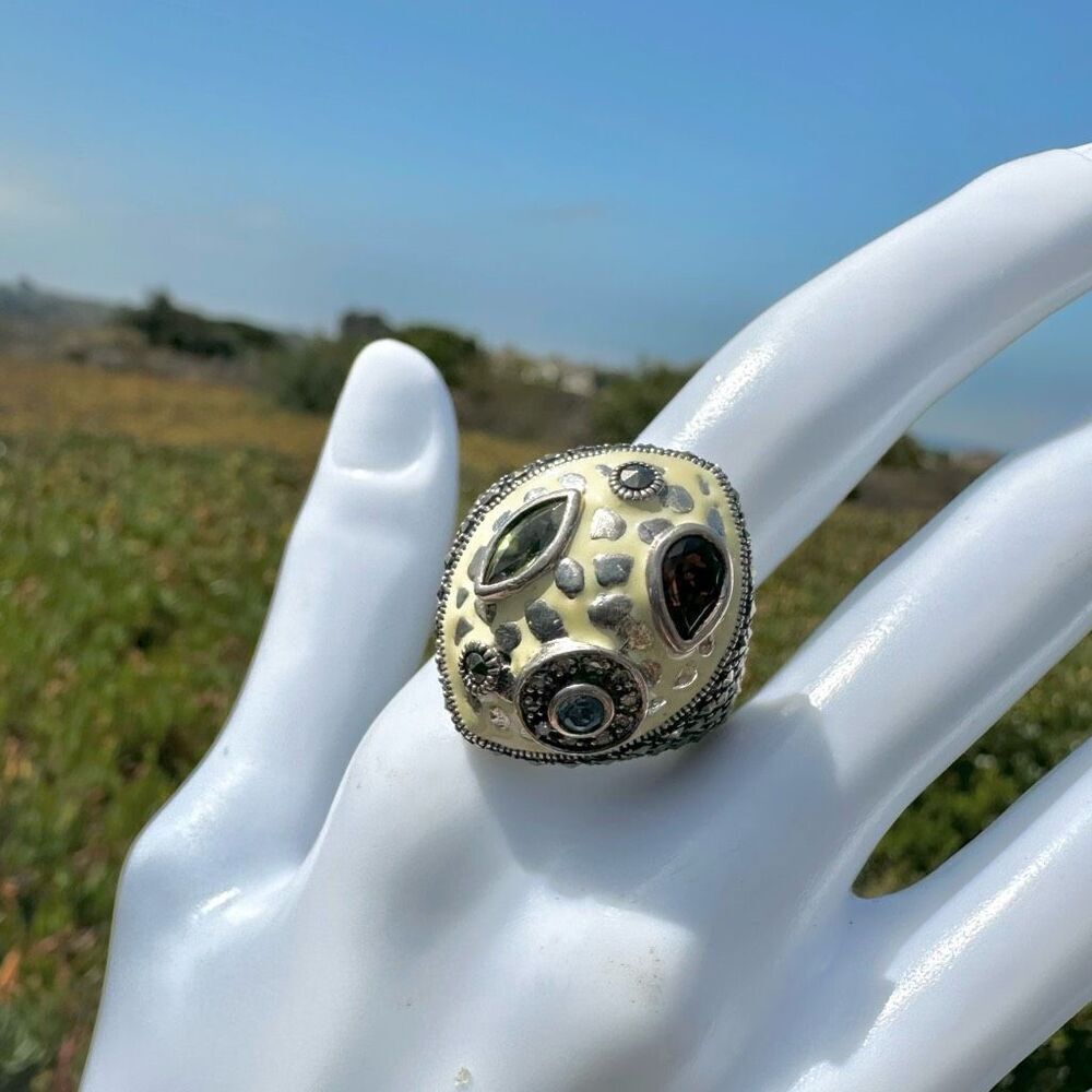 Chi by Falchi Sterling Silver Yellow Enamel Multi-Gem Domed Ring